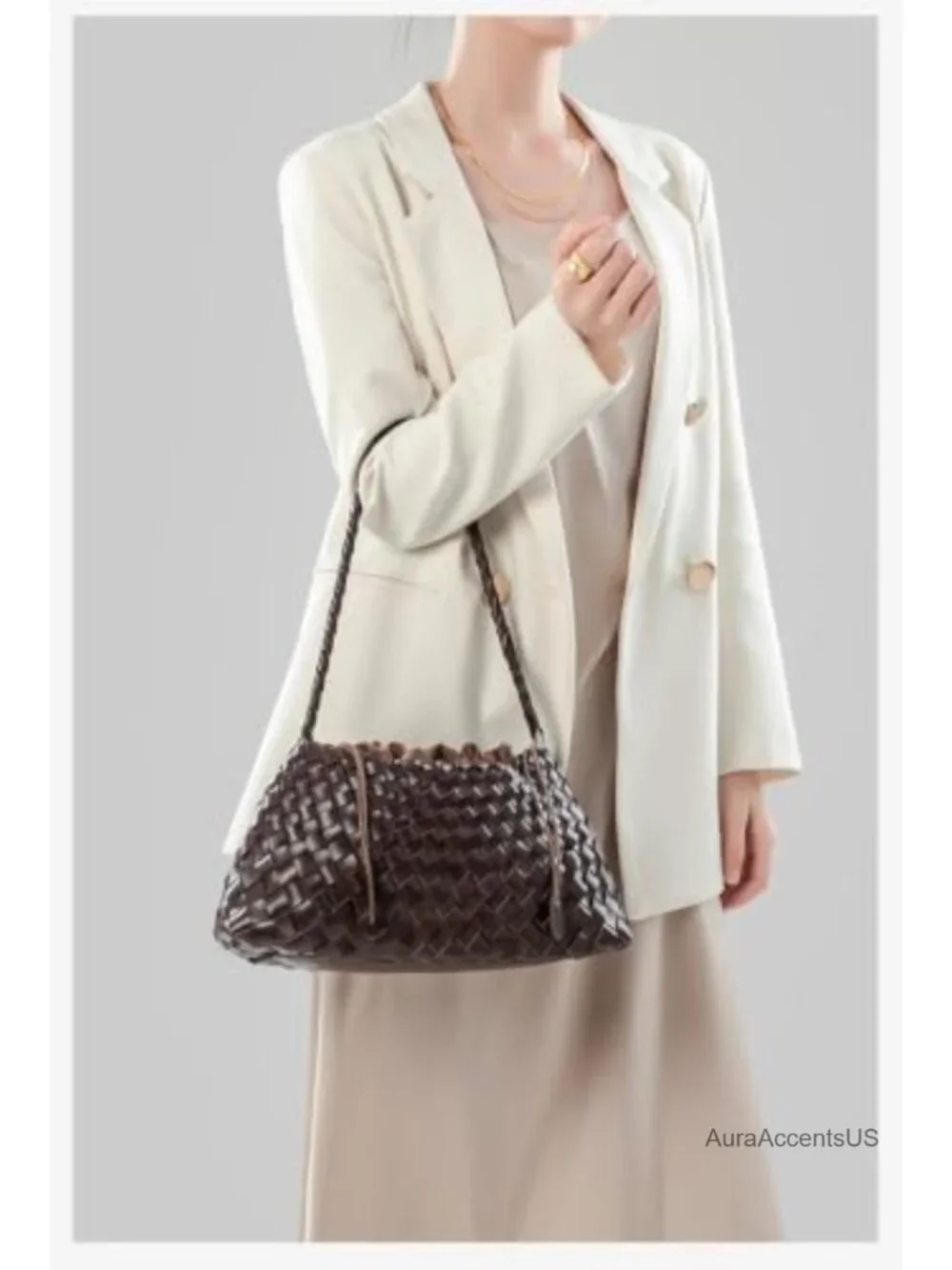 Woven Hobo Bag Suede PU Leather Tote Shoulder Purse Trendy